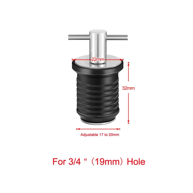 Marinha Barco Dreno Plug, T-Handle Parafuso, borracha ajustável Deck