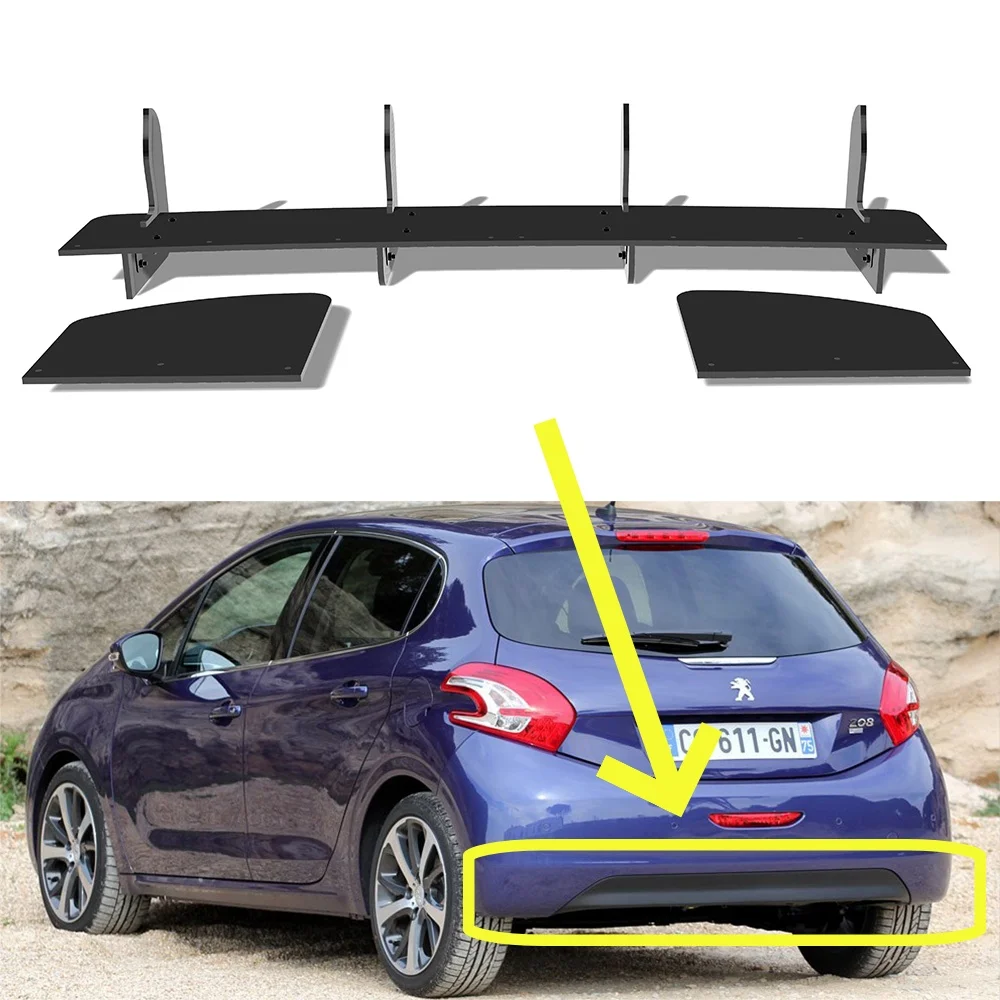 For Peugeot 208 Allure 2012--2015 Year Rear Diffuser Bumper Lips Spoiler Splitter Body Kit Accessories