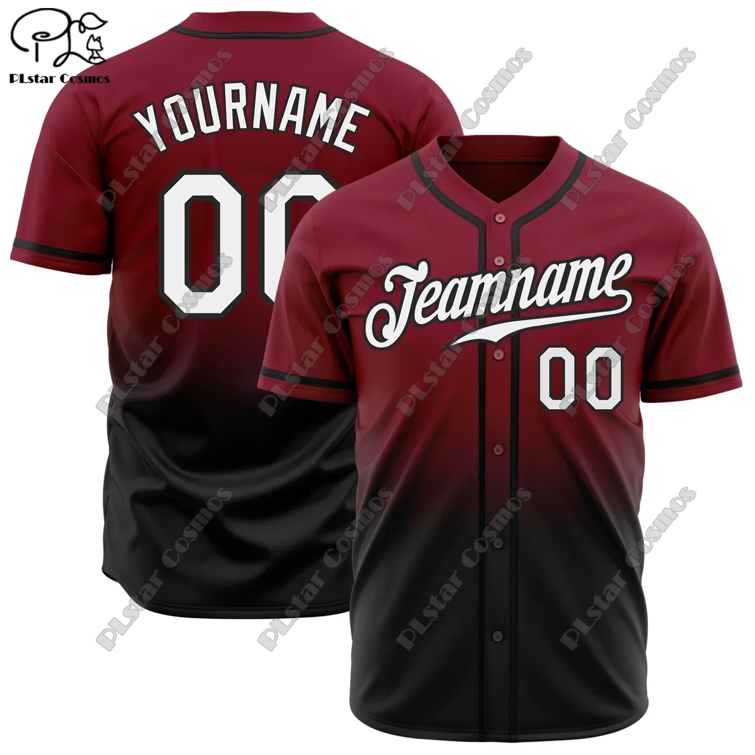 PLSTAR COSMOS Baseball Shirt Custom Name 3D Printing Gradient Fade Summer Loose Slim Fit Unisex Rainbow Black Collection image 3