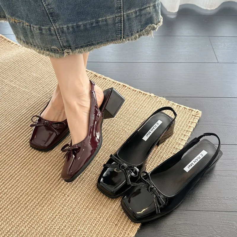 

New Style Women's Patent Leather Women Mary Jane Shoes Fashion Shallow Butterfly-knot Shoes Spring Autumn Wedding Party Shoes