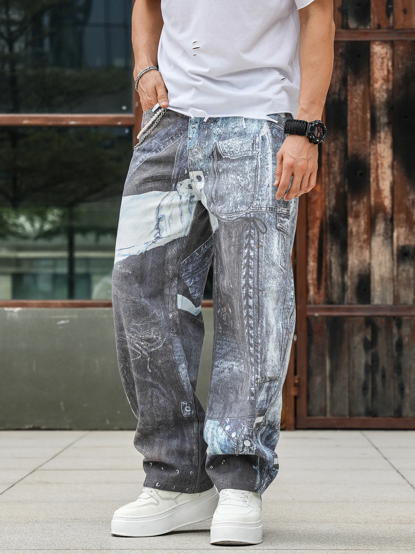 Men's Fashion High Street 3D Printed Jeans Loose Fit Y2K Denim Trousers Streetwear Skateboard Oversized Hip Hop Jeans Pants