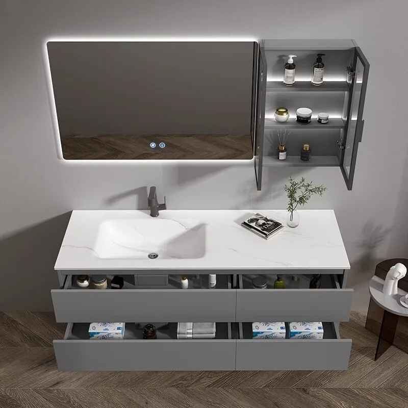 

Rock slab hot bending integrated basin, bathroom cabinet, toilet washstand, wash basin cabinet combination