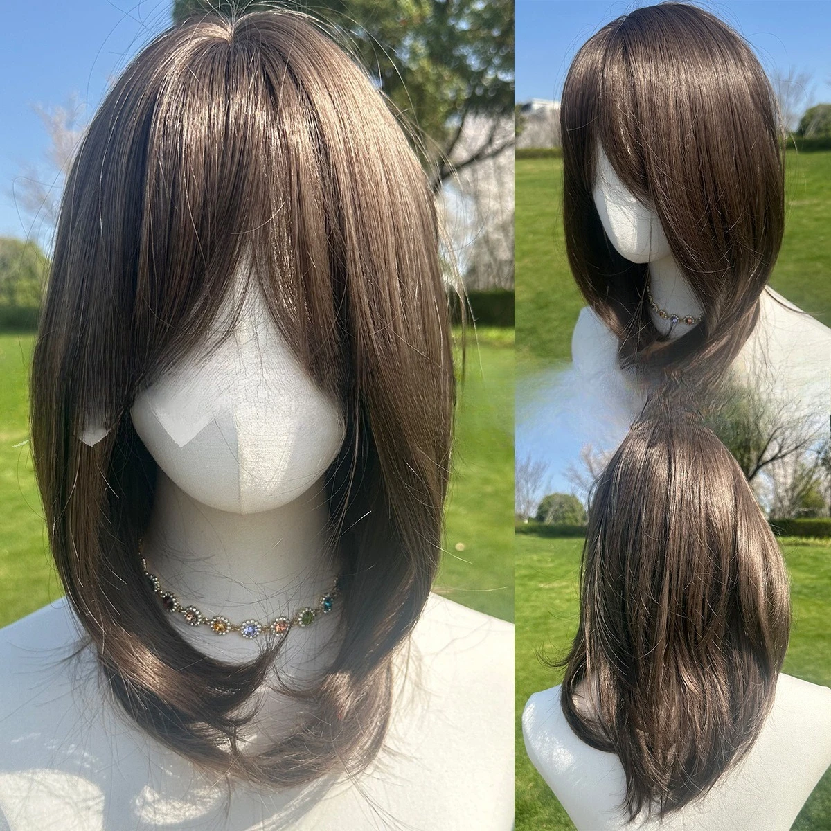 Popular fashion wig brown short hair high temperature silk 16 inch women's wig