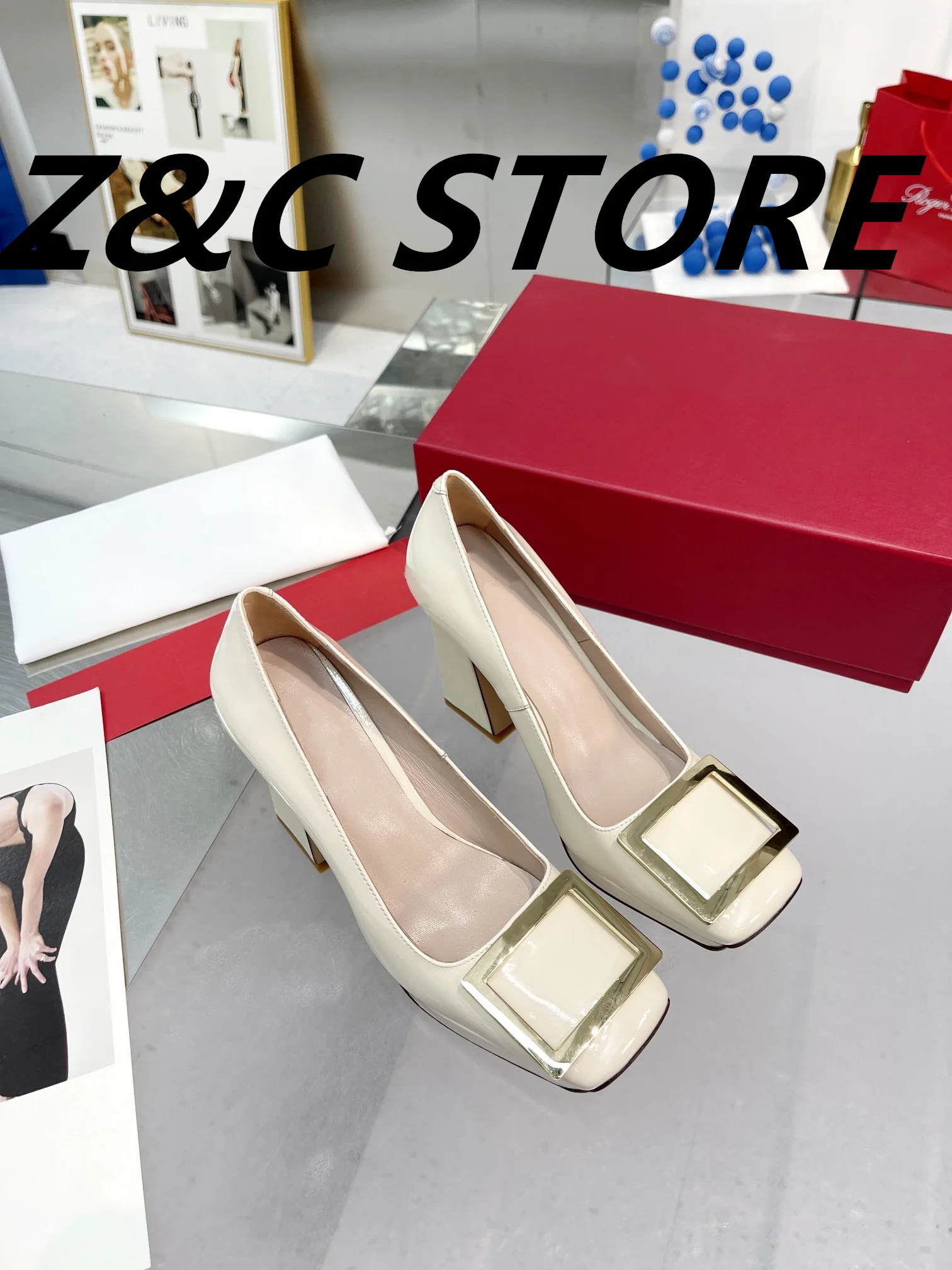 Square buckle single shoes silk rhinestone square head thick with satin wedding shoes bride flat bottom middle heel high heels