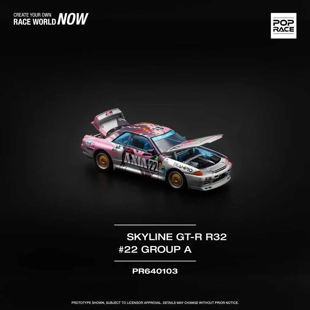 PreSale POP Race Skyline GTR R32 AXIA #22 Group A Openable Hood 1:64 Diecast Diorama Car Model Toy