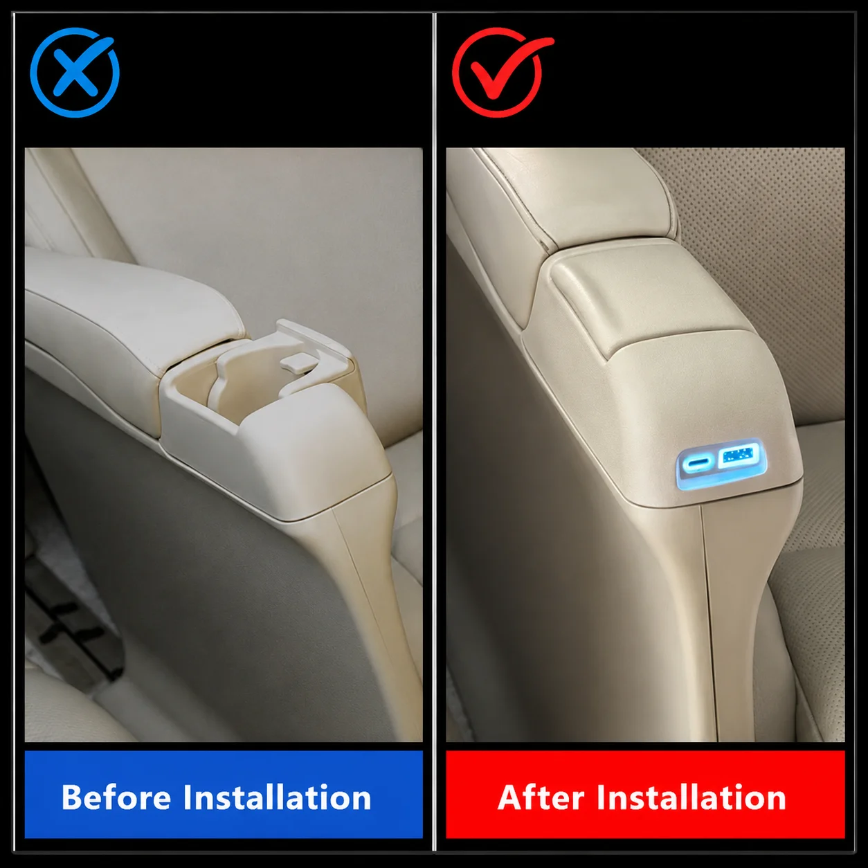 USB-C Car Charger for Toyota Alphard Vellfire 20 Series Middle Row Seat Armrest Dual USB Port Fast Charging Socket Panel 1 Pair