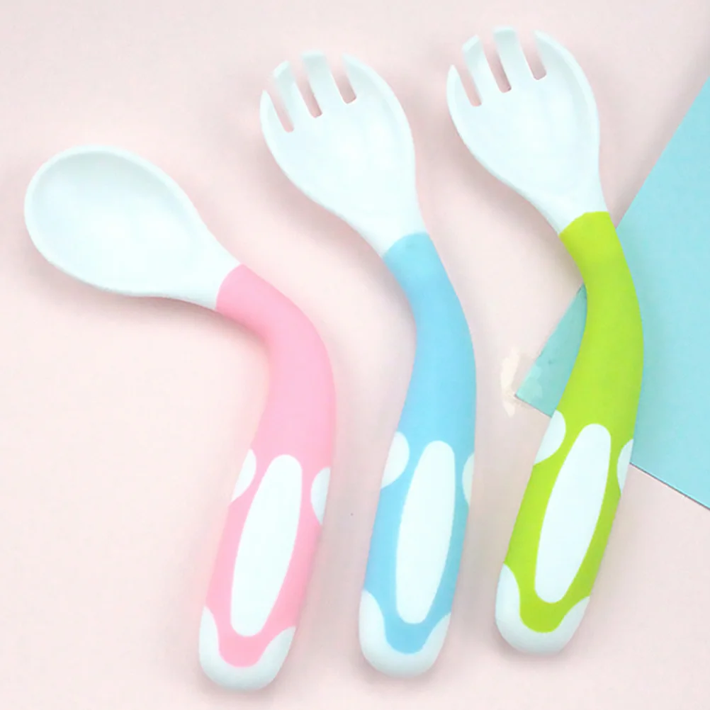 

3 комплекта детской ложки и вилки, посуда для кормления младенцев, тренировочные инструменты, 3 цвета, розовый, зеленый, синий, прочная, безопасная детская ложка и вилка