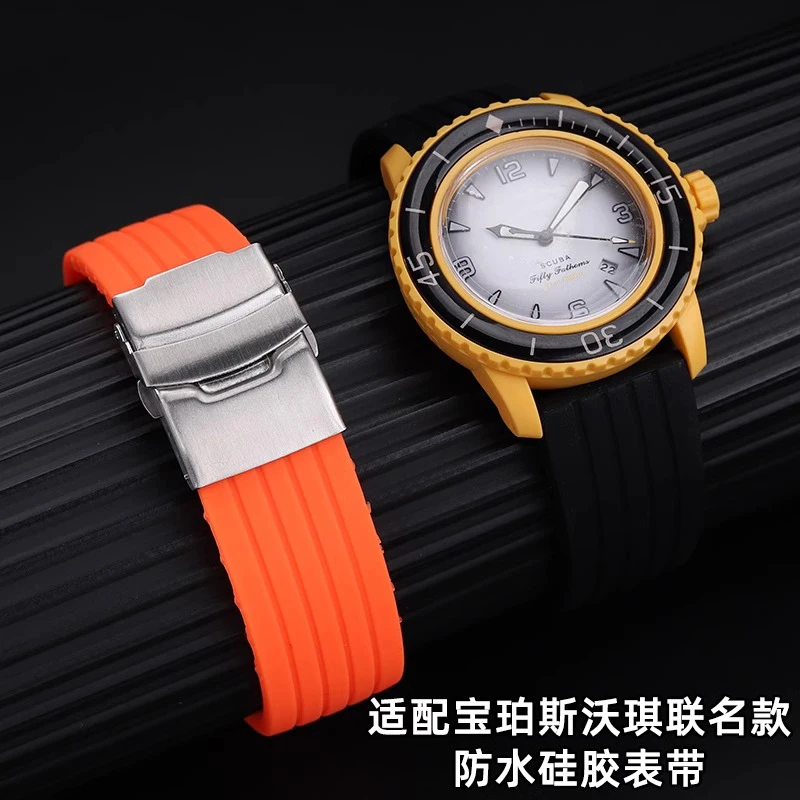 Correa de silicona de 22mm para Swatch X Blancpain Five Oceans Fifty Fathoms, pulsera de goma a rayas, bandas deportivas con hebilla de acero