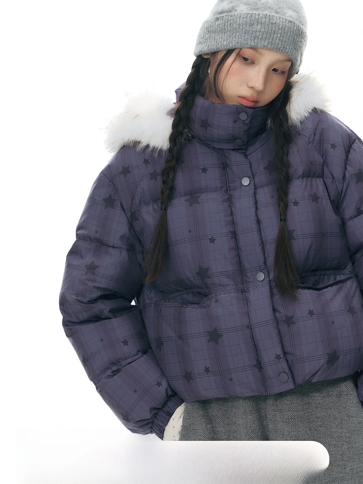 

NAPSNAPS Original Star Print Women's down Jaet Winter New Hat Detachable 90 White Du down Warm Outerwear Casual Sle
