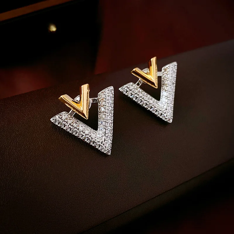 Korean V Shape Two Wear Earrings for Women French Fashion Geometric Zircon Rhinestone Luxury Elegent Earrings Y2K Jewelry Gifts