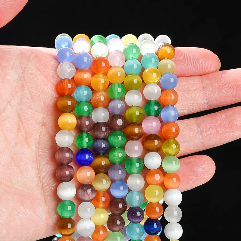 1 Strand 4 6 8 10mm Cat Eyes Stone Beads Multicolor Round Smooth Spacer Bead for Jewelry Making DIY Bracelet Necklace Accessory