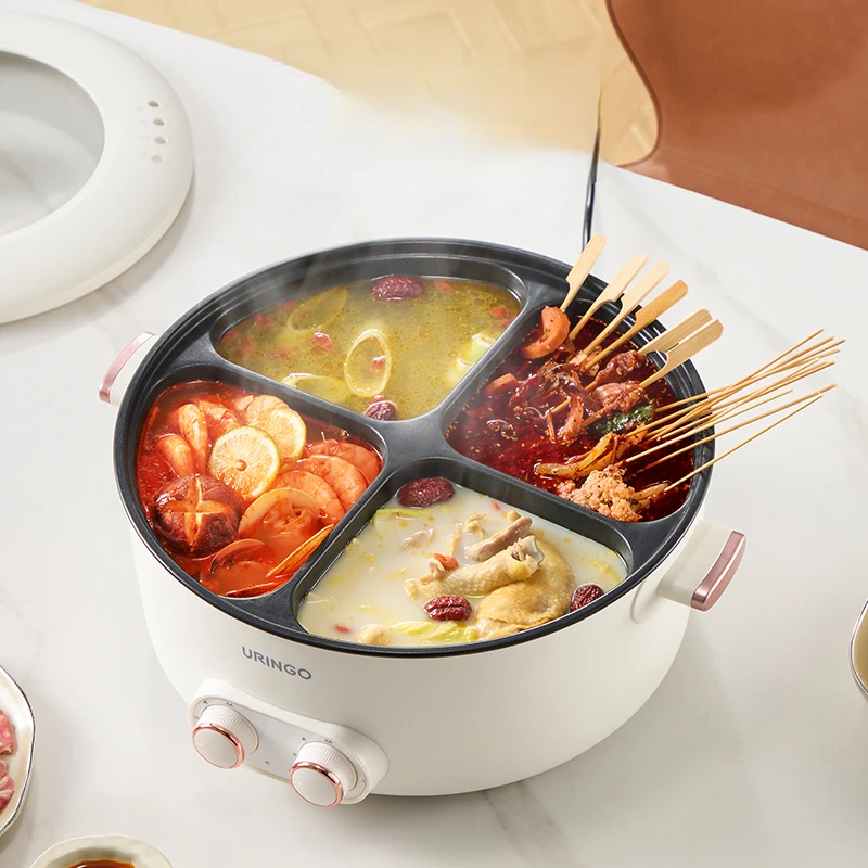 Mandarin Duck Electric Chafing Dish Four-Grid Multi-Functional 6 Liters Large Capacity Integrated Hot Pot Electric Caldron