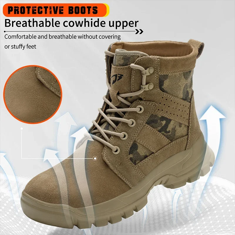 Fashion 2024 Cow Suede Men Work Boots Ankle Anti Scalding Safety Protection Boots Lightweight Steel Toe Cap Male Footwear Shoes