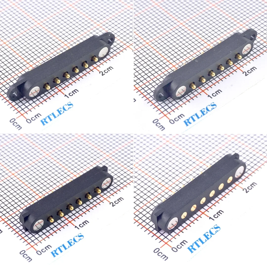 

1 5 Pcs High Current Mount Holes Spring Loaded Male Female 2.54 MM Pitch 6 PIN PCB 2A 36V DC Magnetic Pogo Pin