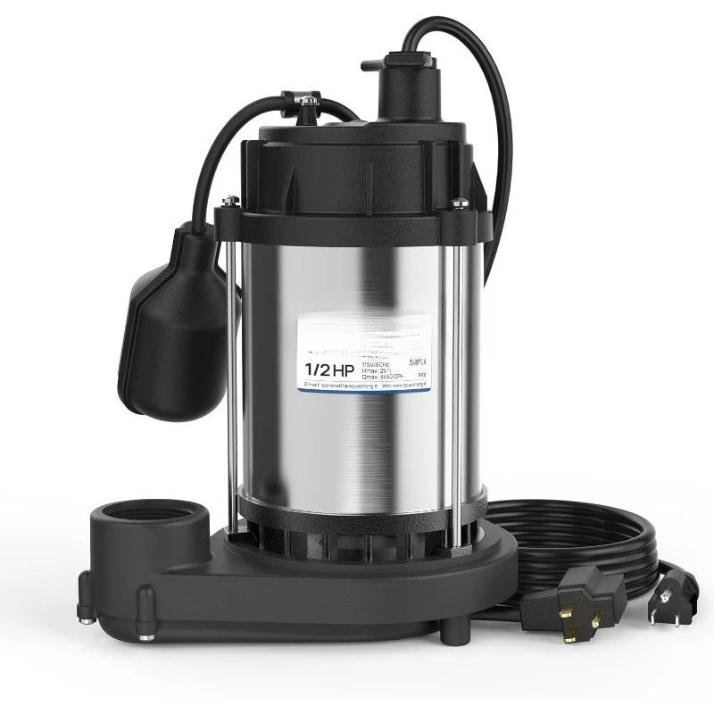 

1/2 HP Sump Pump, 3450 GPH Stainless Steel and Thermoplastic Submersible Water Pump, Automatic Float Switch with Pigg
