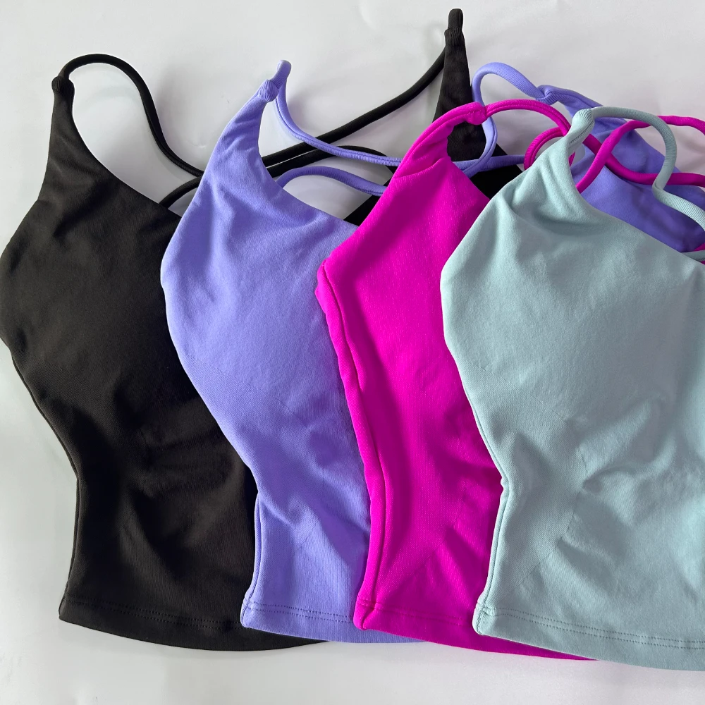 2-teiliges Gym-Set für Damen, nahtloses, rückenfreies Top mit Trägern, High-Waist-Yoga-Shorts, Fitnessanzug, Sportbekleidung, Workout-Set – Detail 8