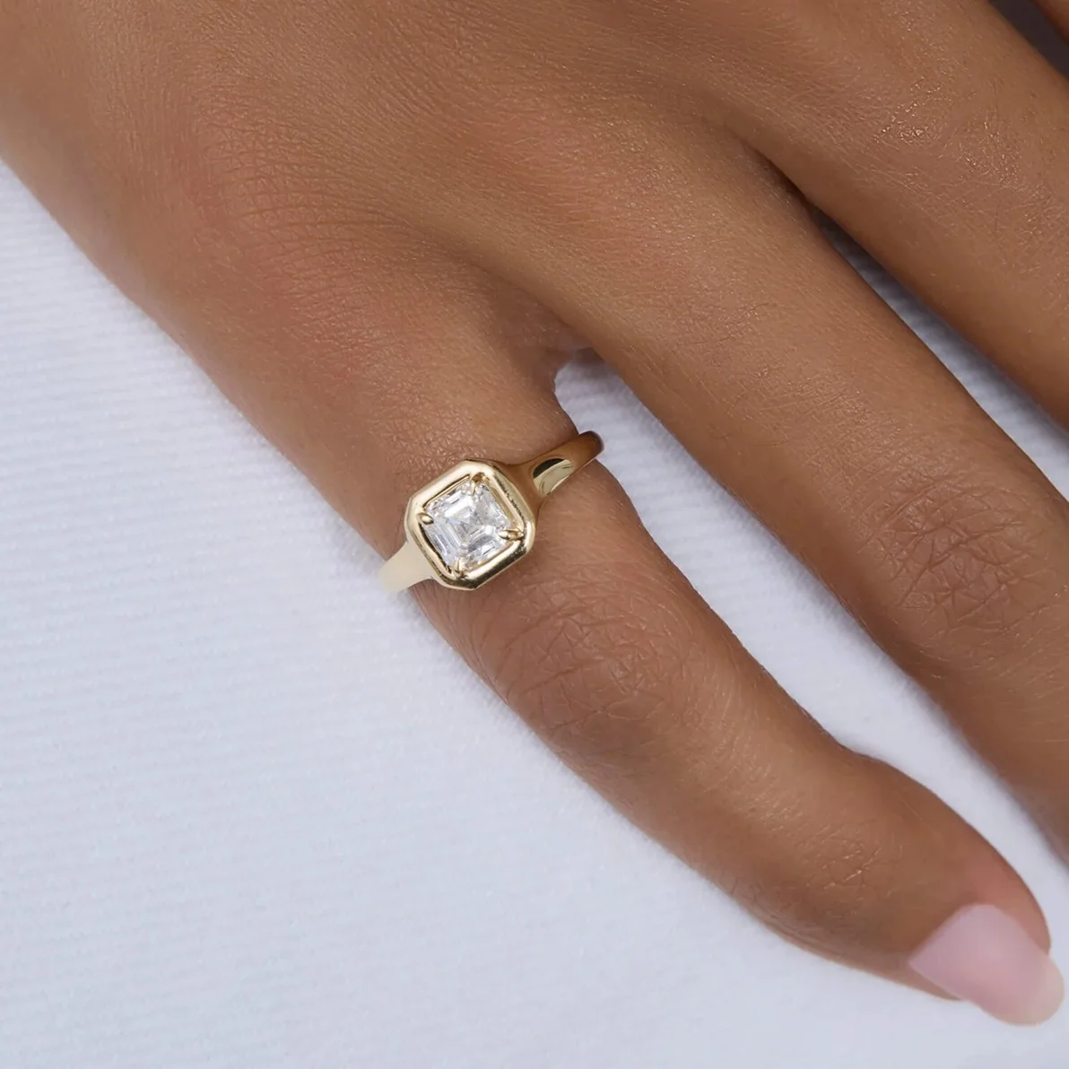 Geometric Single Stone Oval Square Sparking 5A CZ Open Adjusted #4 Cute Simple Pinky Finger Ring for Women