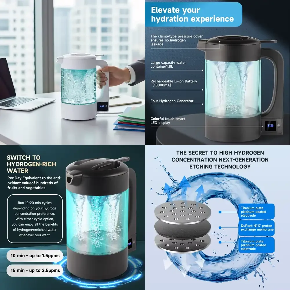 

New 2026 Portable Water Bottle 1.8L Large Capacity 3000PPB SPE PEM Electrolysis with Technology for Travel