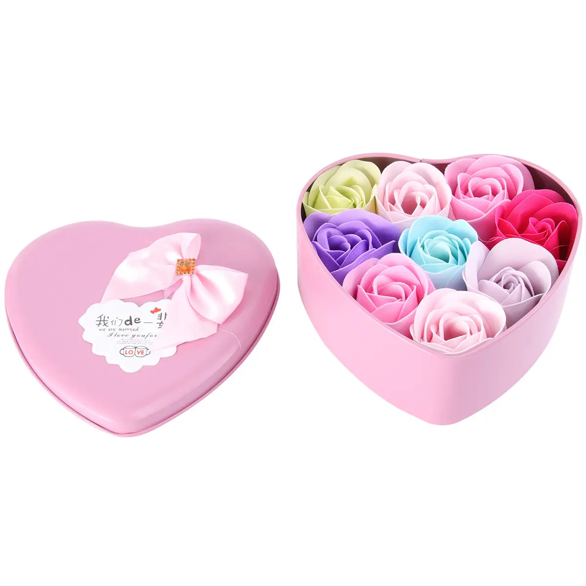 

2 Boxes Handcrafted Rose Soap Flowers Individually Sculpted in Romantic Heart Metal Box Hypoallergenic Aromatic Gift for Mom