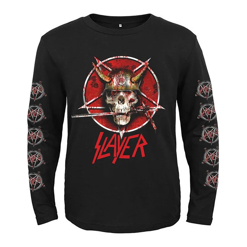 Slayer Show No Mercy Long Sleeve T Shirt Mens Vintage Tshirt Harajuku Streetwear Hip Hop Cotton T-Shirt Tee Tops