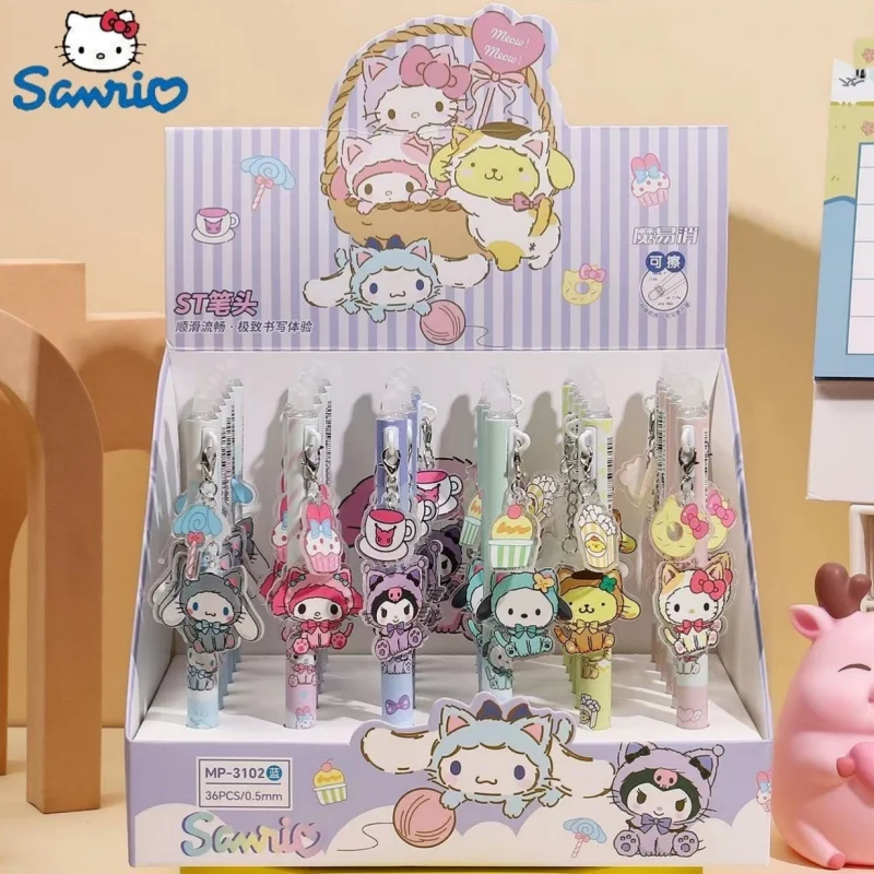 

Стираемая гелевая ручка Sanrio, 18/36 шт., новинка, милый мультяшный кулон Hello Kitty, канцелярские принадлежности для студентов, ручка синего цвета, 0,5 мм, канцелярские принадлежности для обучения