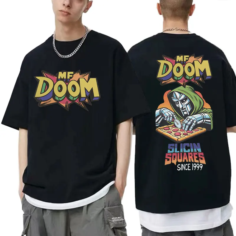 

Рэпер Mf Doom Slicin Squares с 1999 года, футболка с узором, лето 2025 года, мужская и женская хлопковая футболка в стиле хип-хоп в стиле ретро, очень большая футболка