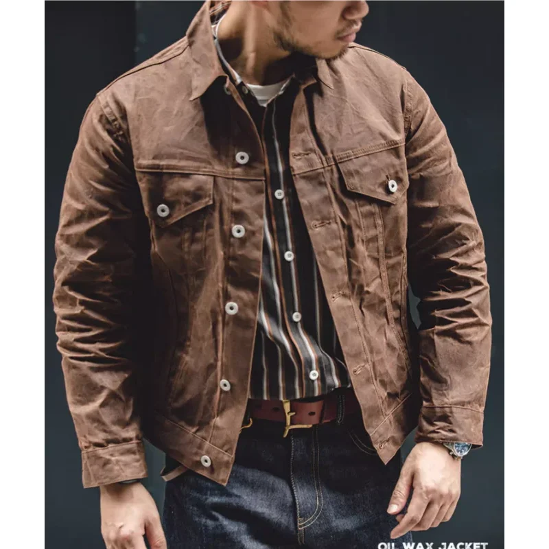 American retro Yellowstone canvas oil wax jacket Amikaji slim fit men's motorcycle jacket