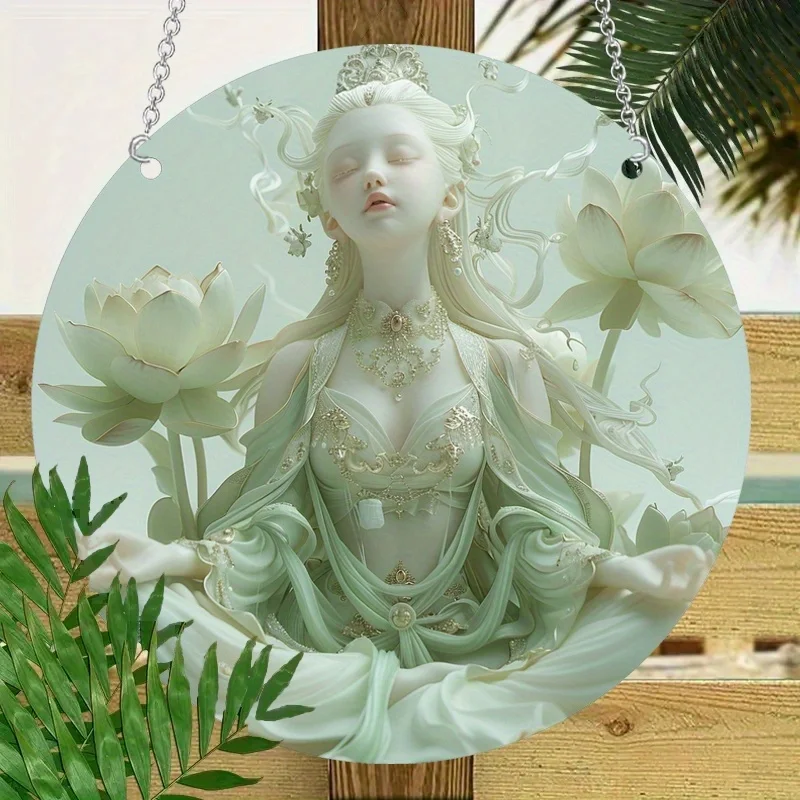 Guanyin Bodhisattva Art 2D Acrylic Pendant - Round Plastic Sun Catcher Sign, Hanging Ornament - Universal Gift for All Seasons