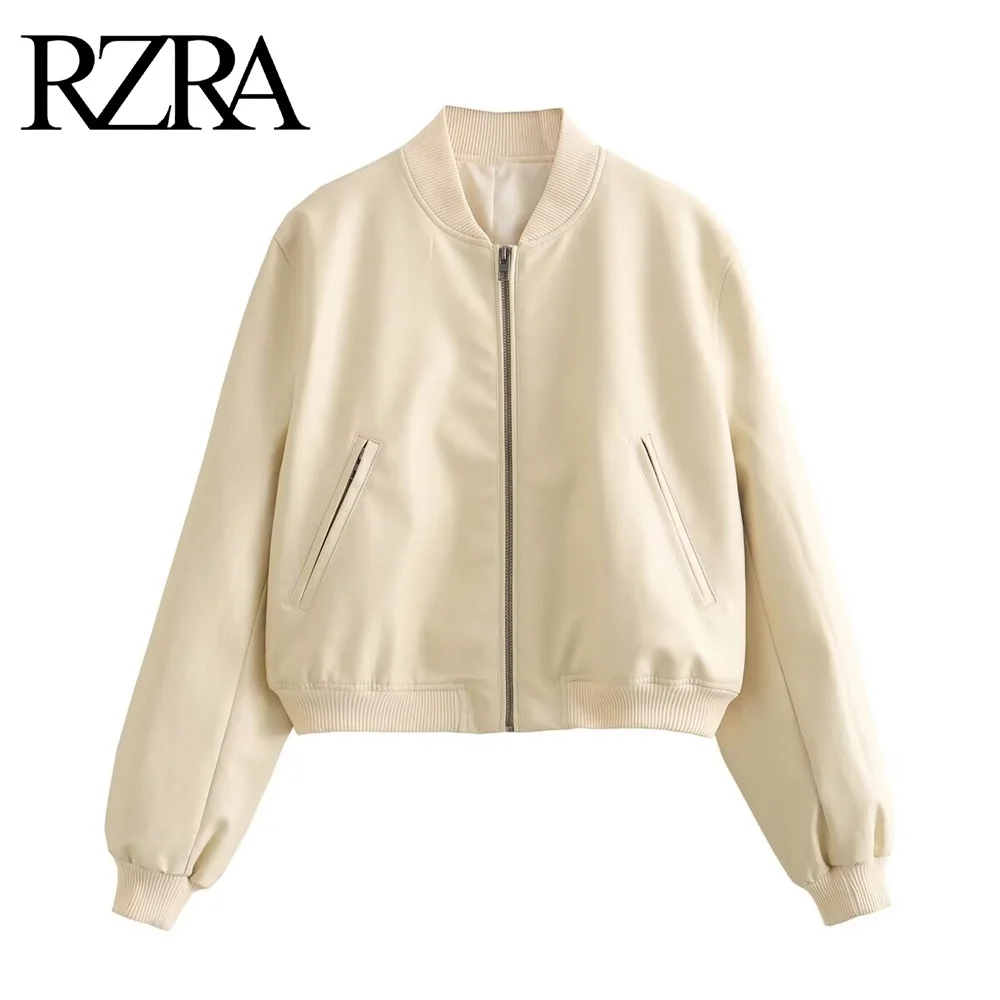 RZRA women\'s autumn new 2024 street style fashion trend versatile slim short imitation leather jacket coat women