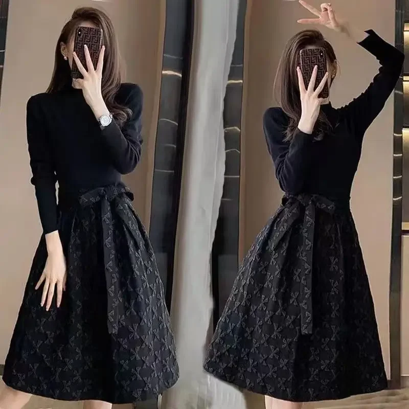 Midi Woman Long Sleeve Dress Splicing A Line Dresses for Women Elegant Party On Sales Loose Trendy Hot Sale Clearance Xxl Luxury