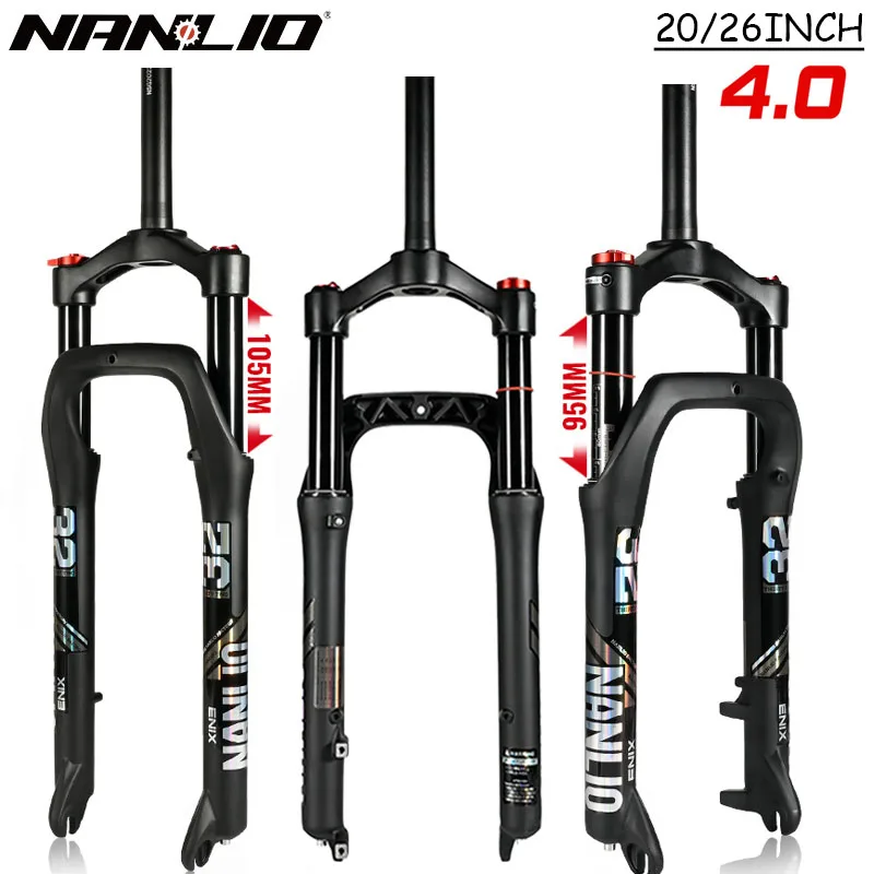 

Nanlio E-bike Snow Bike Manual Fork 135x9mm 20/26 Inch single-shoulder Fits 4.0-4.8" Tires Fat Beach Bike Suspension Air Fork