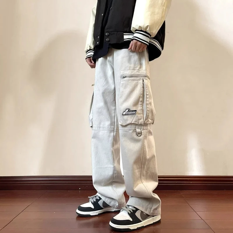 Spring Autumn New Fashion Solid Color Trousers Men's Clothing Loose Elastic Waist Drawstring Pockets Trend Casual Cargo Pants