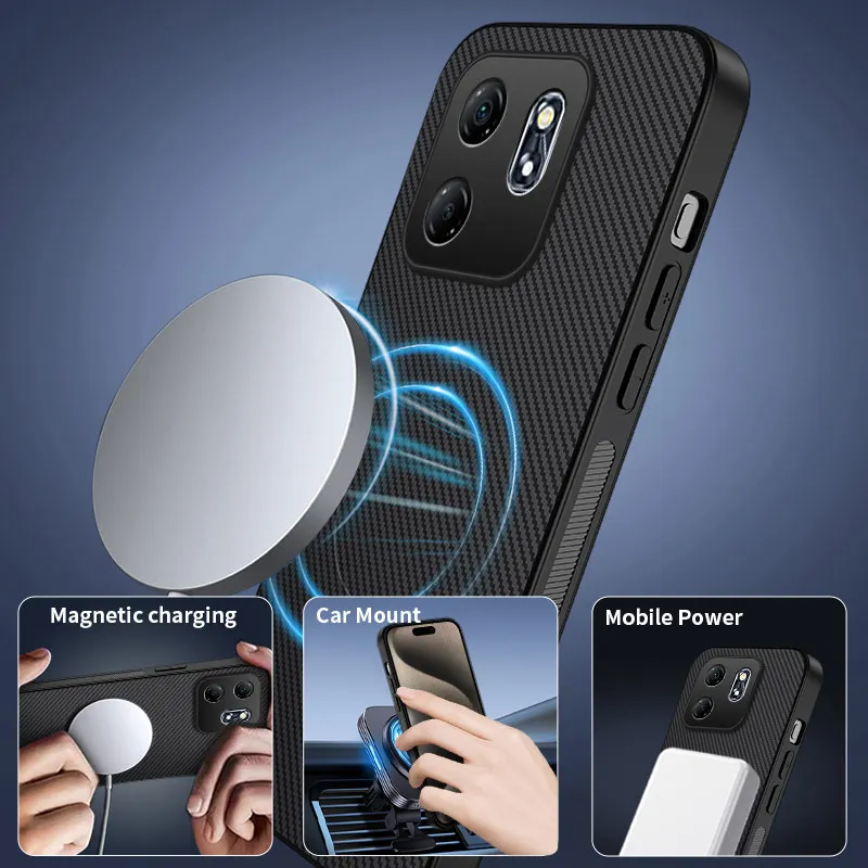 Hard PC+Carbon Fiber Texture For Magsafe Magnetic Case for Xiaomi Redmi Note 15 14 13 12 11 Pro Plus Redmi 15 15C 14C 13C Cover - view 4