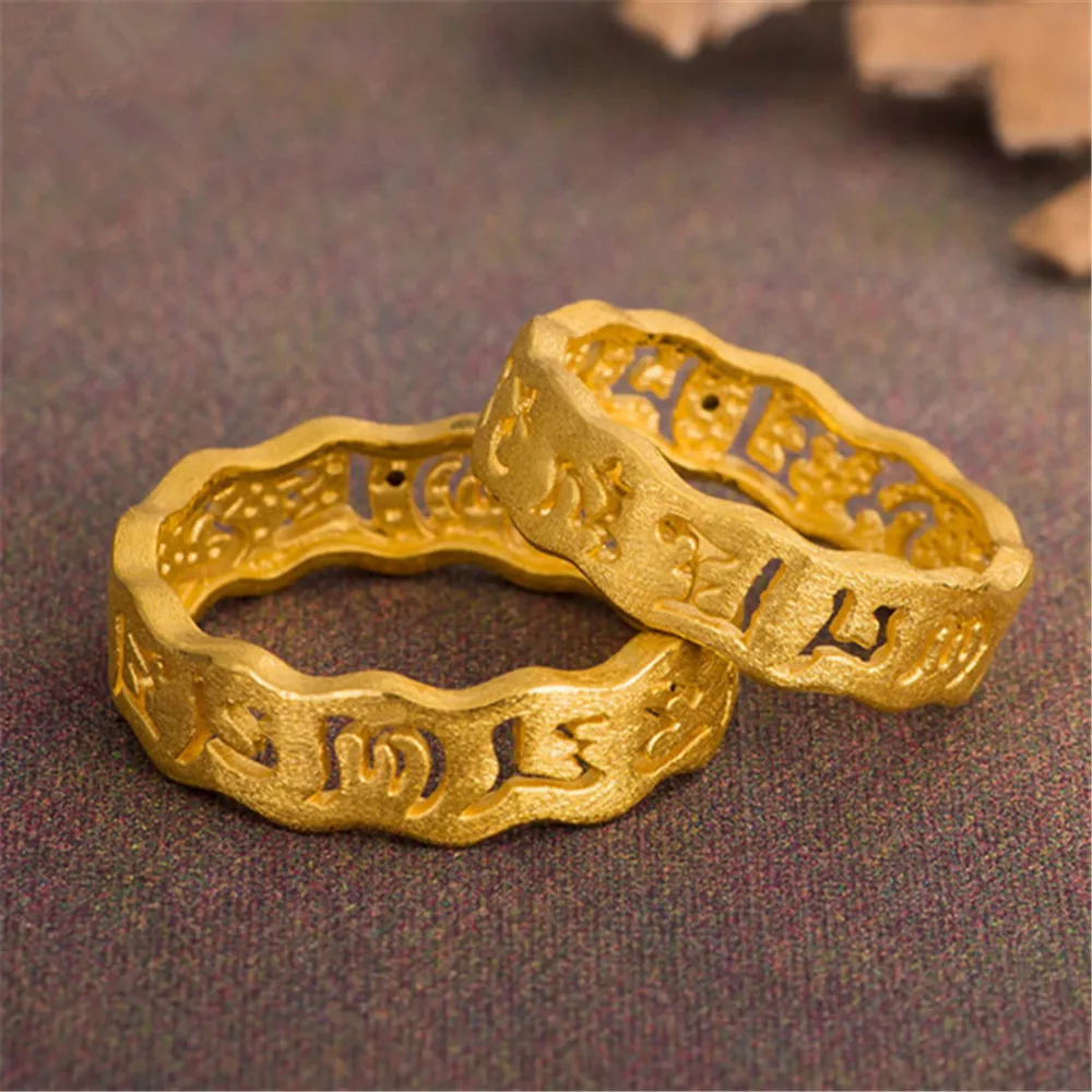 

1pcs Pure 999 24K Yellow Gold Men Women Six Words Ring 2.1-2.3g Us Size:5-7