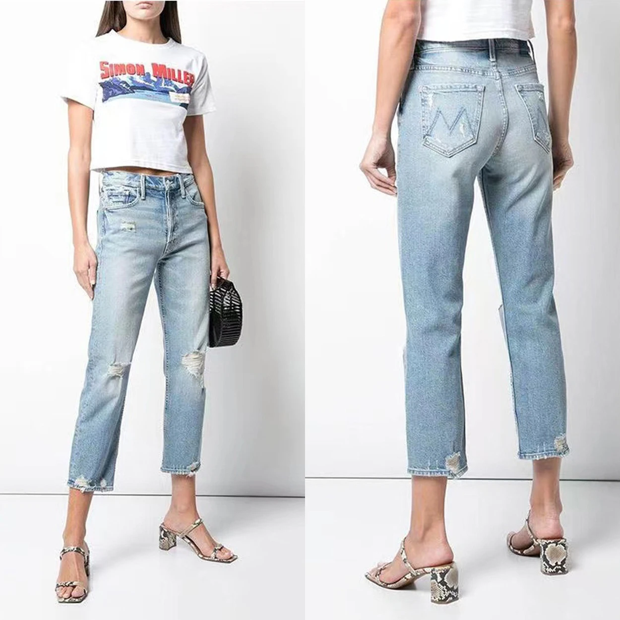 Women's High Waist Distressed Retro Jeans casual fashion ankle-length denim pants 2023 new