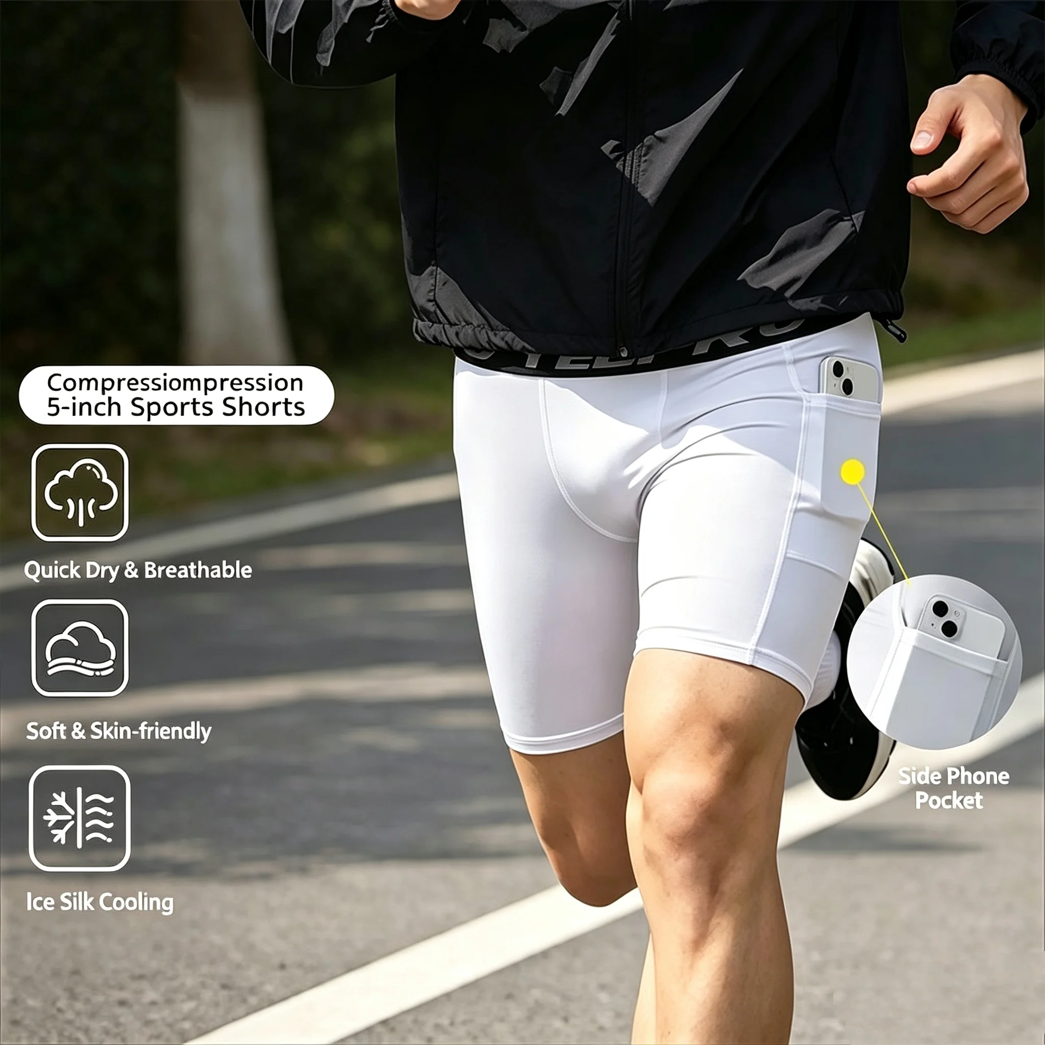 Mens Sports Leggings, Bottoming Shorts, Quick-drying Stretch Fitness, Running, Track and Field, Basketball Training, Compressio