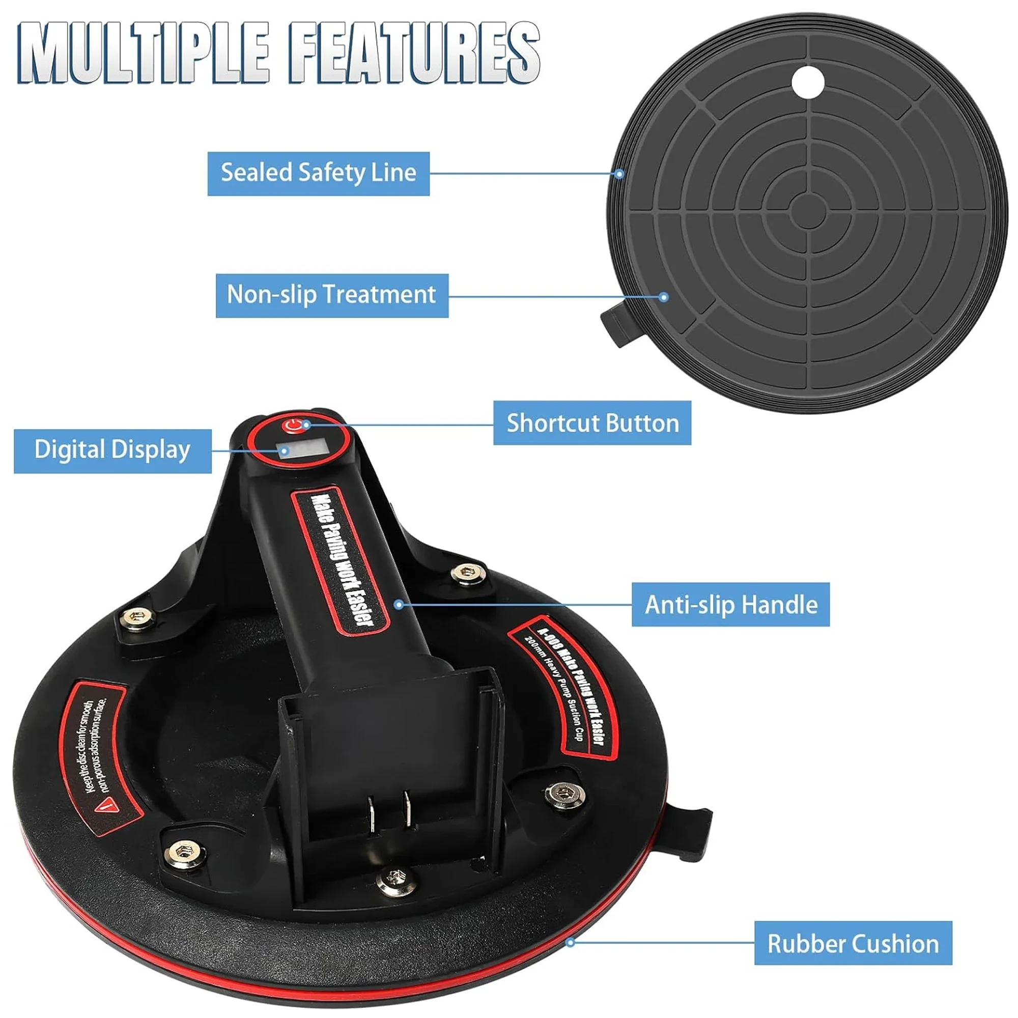 Ventosas de vidro motorizadas, ventosas de bateria removíveis a vácuo de 8 polegadas, convenientes e práticas, manuseio