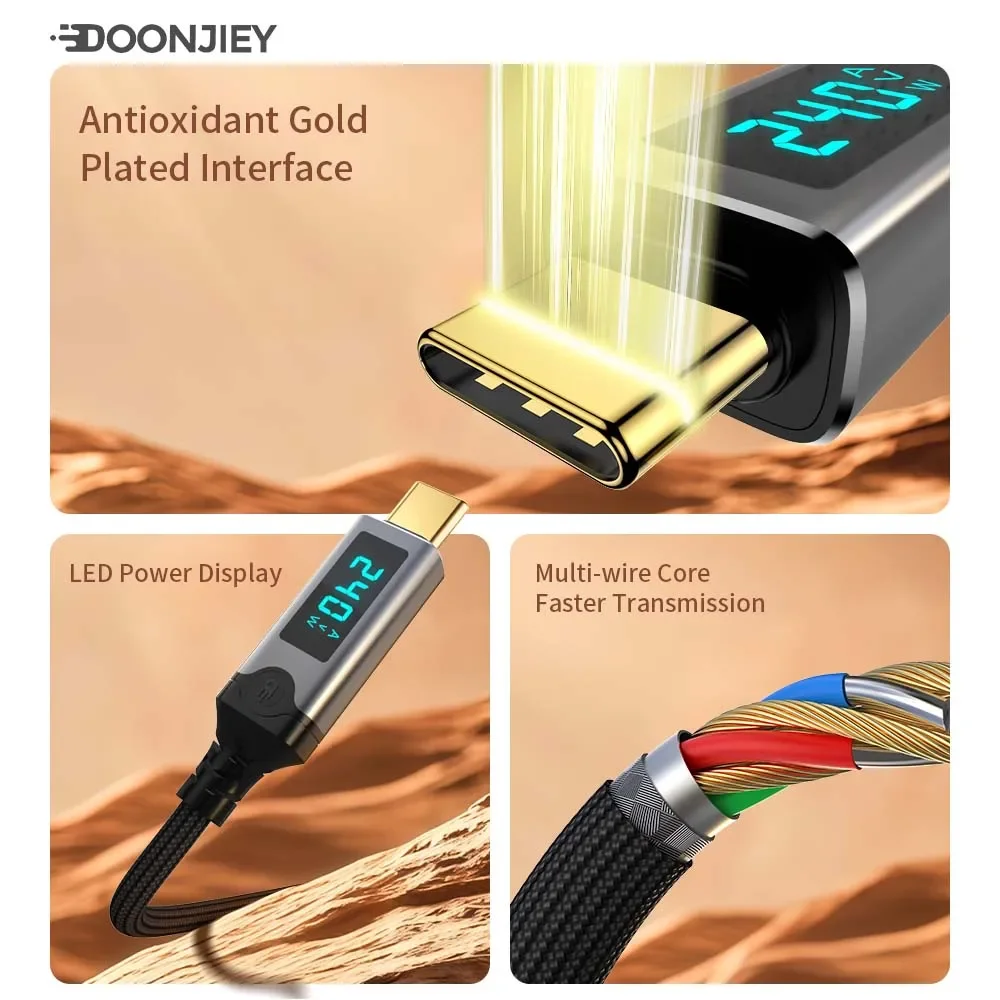 Kabel LED Thunderbolt 5 240W 16K@60Hz 80Gbps USB5 Type C do ładowania, transmisji danych, audio i wideo, kompatybilny z MacBookiem, iPadem, SSD, EGPU — zdjęcie produktu 6