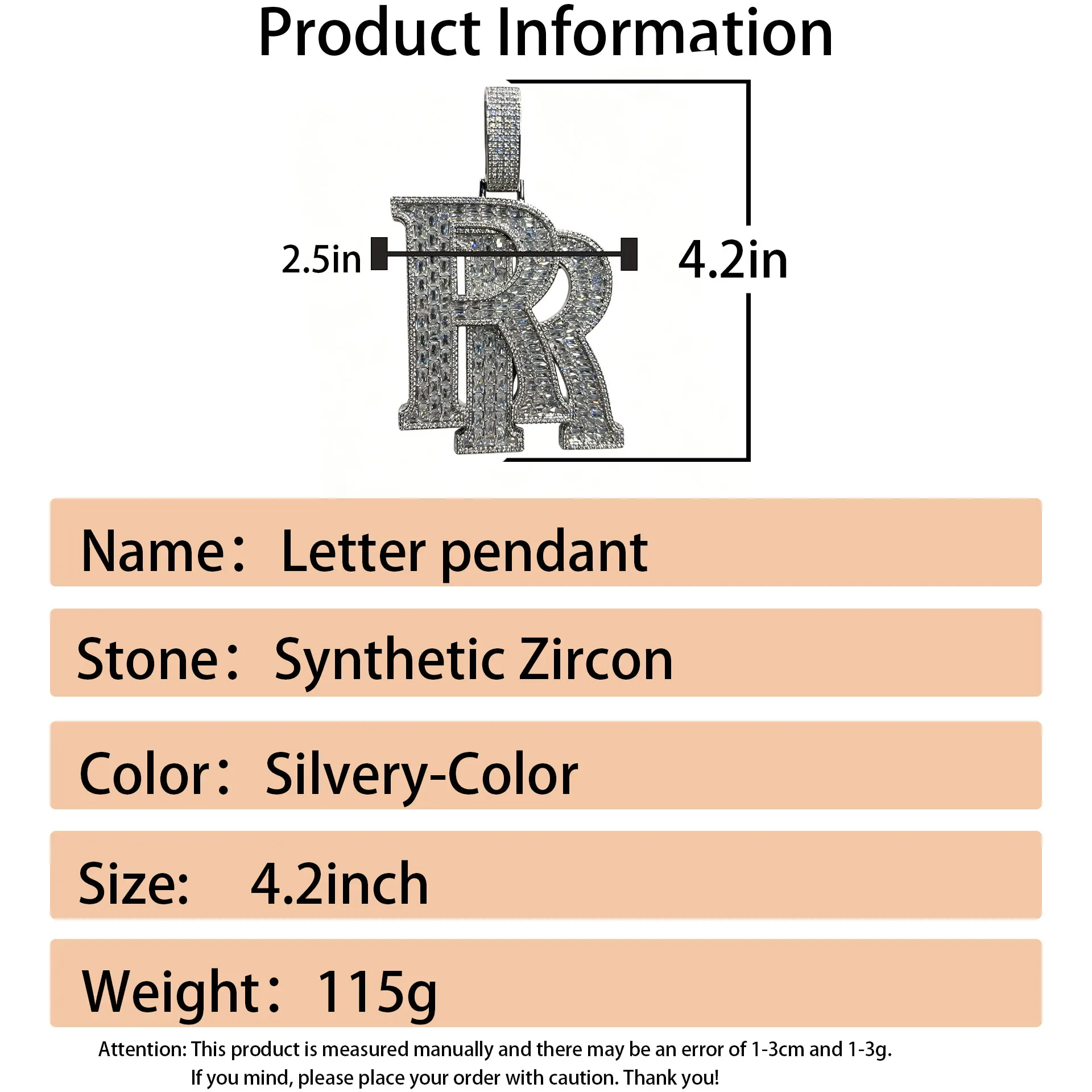 LYEE CYEE New Double R Letter Name Hip Hop Pendant for Men and Women Fashion Street Rap Singer Party Valentine's Day/Commemorative Gift Birthday Gift Best Gift for Good Friends