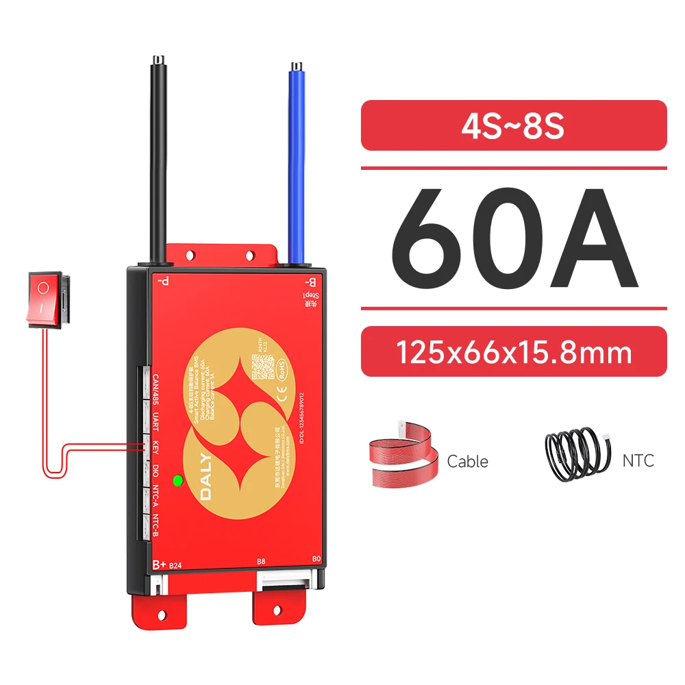 Daly Smart BMS 4S 8S 16S 17S 24S 12V 24V 48V 60V 72V 40A 60A BMS mit Schlüssel für Lifepo4 Li-ion LTO Batterien für Elektroroller