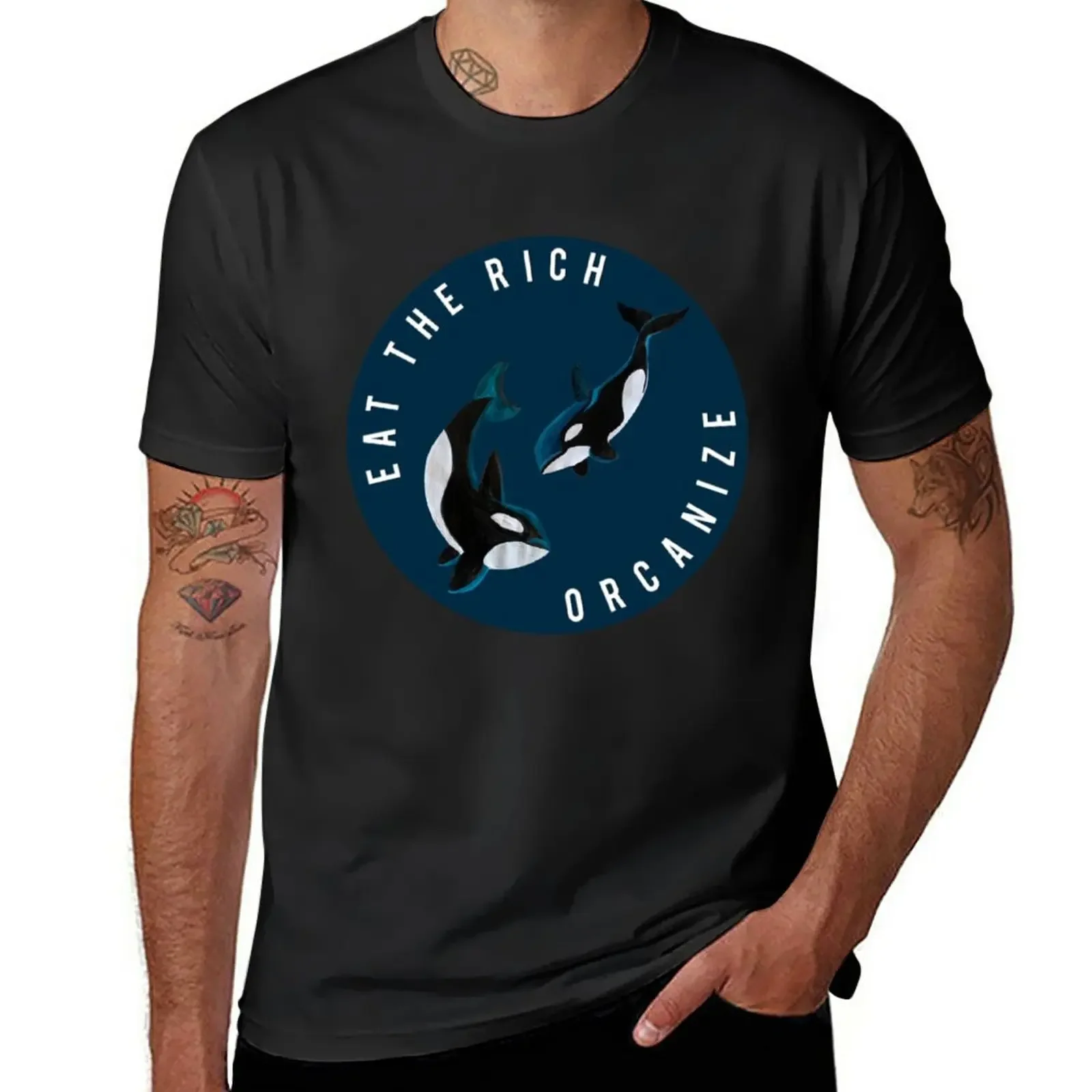 New EAT THE RICH - ORCANIZE symbol, two painted or orcas T-Shirt Blouse plain t-shirt T-shirt for a boy mens t shirts pack