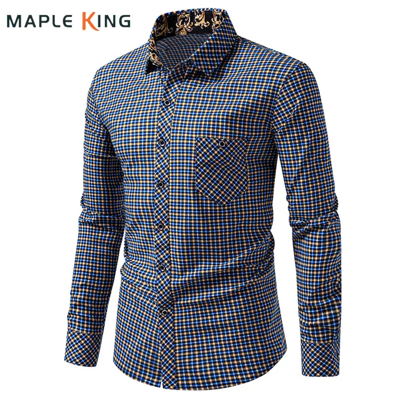 

Camisas De Hombres 2024 Mens Plaid Dress Shirt Long Sleeve Social Business Workwear Tops Men Vintage Clothes Button Up Shirts