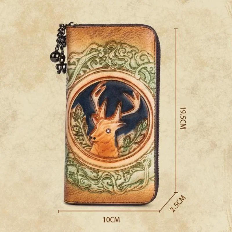 MOTAORA Vintage Genuine Leather Women's Wallets For Woman Handmade Long Wallet Card Holder Retro Embossed Cowhide Female Purse