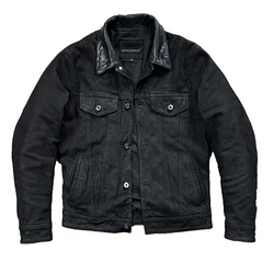Retro Black Spring Leather Jacket Men Denim Style Plus Size 4XL Genuine Natural Sheepskin Single Breasted Leather Coat
