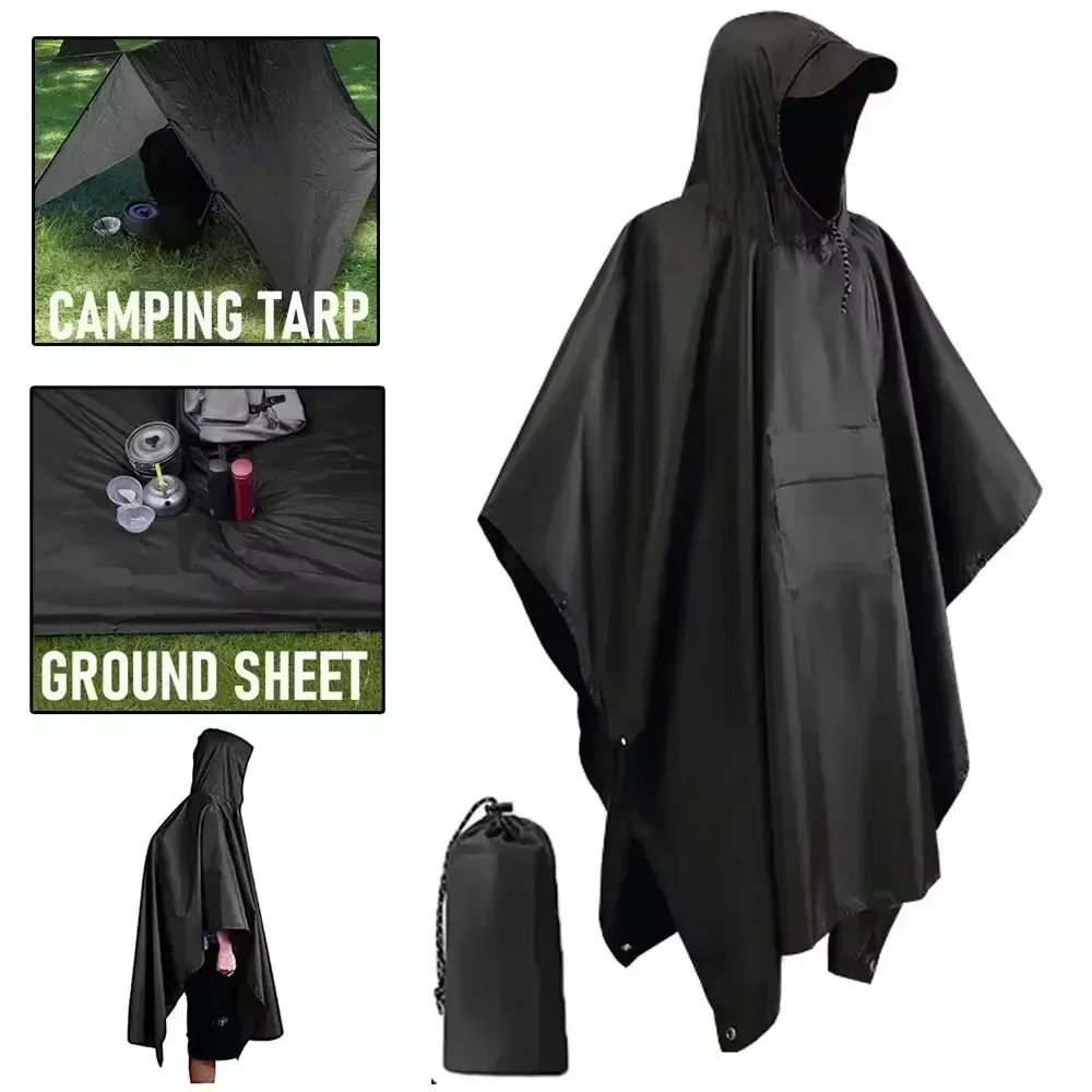 2026 3-in-1 wasserdichter Regenponcho mit Kapuze, Mehrzweck-Regenmantel, Bodenmatte, Unterstand für Outdoor-Camping, Wandern, Motorradfahren und Reisen – Detail 6