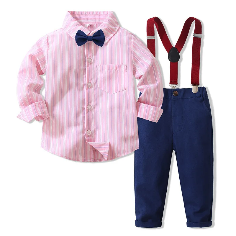 

New Kids Suits Boy Long-sleeved Shirt+ Suspender Trousers Set and Bow Tie for 1-6 Year Old Boy Kids Boutique Clothing Dress Suit