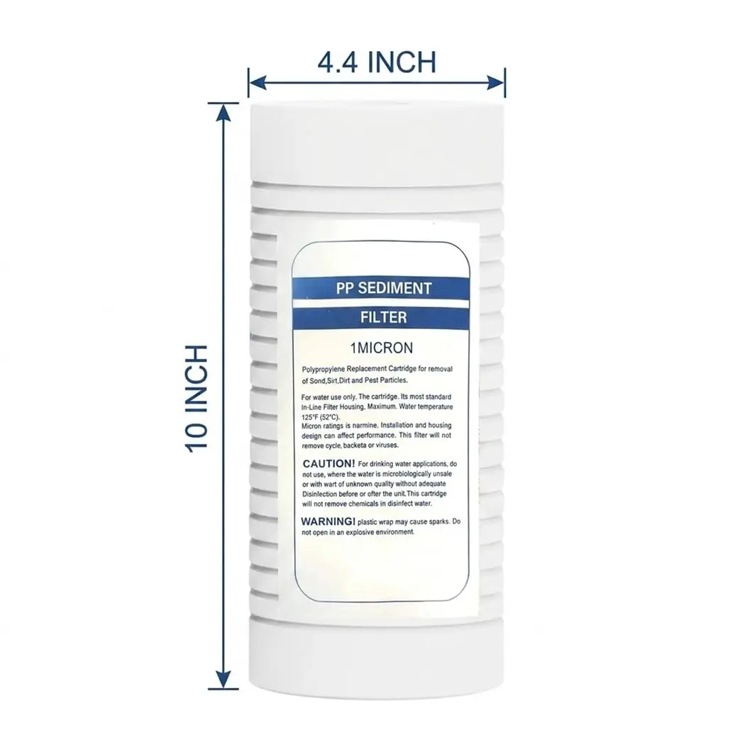 Whole House Water Filter Cartridge 10 X 4.5 Inch 1 Micron PP Sediment Big Blue Grooved High Flow Filtration System 4-Pack