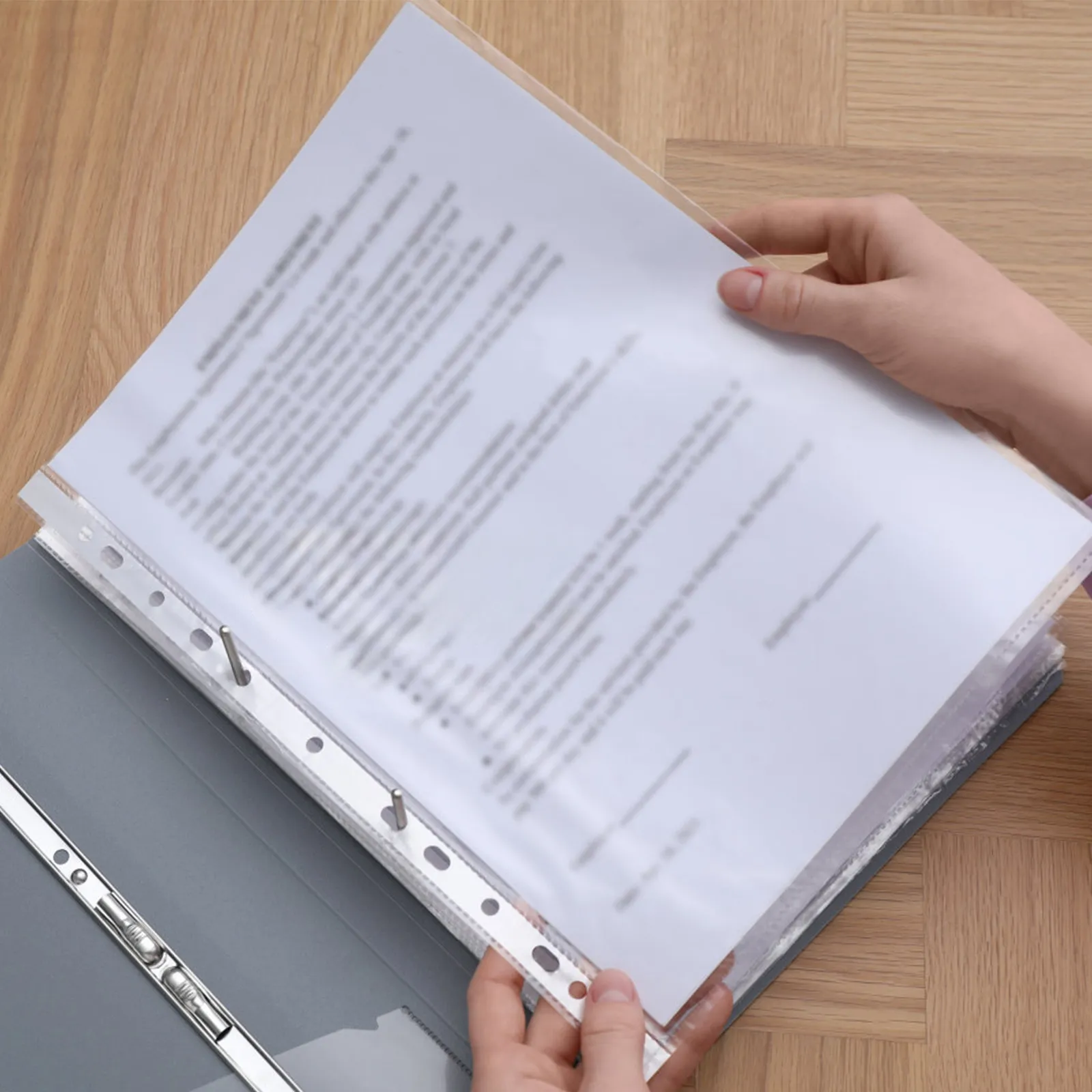 

100 шт. прозрачных защитных пакетов для документов с верхней загрузкой, предварительно перфорированные, 11 отверстий, из полипропилена, для органайзеров