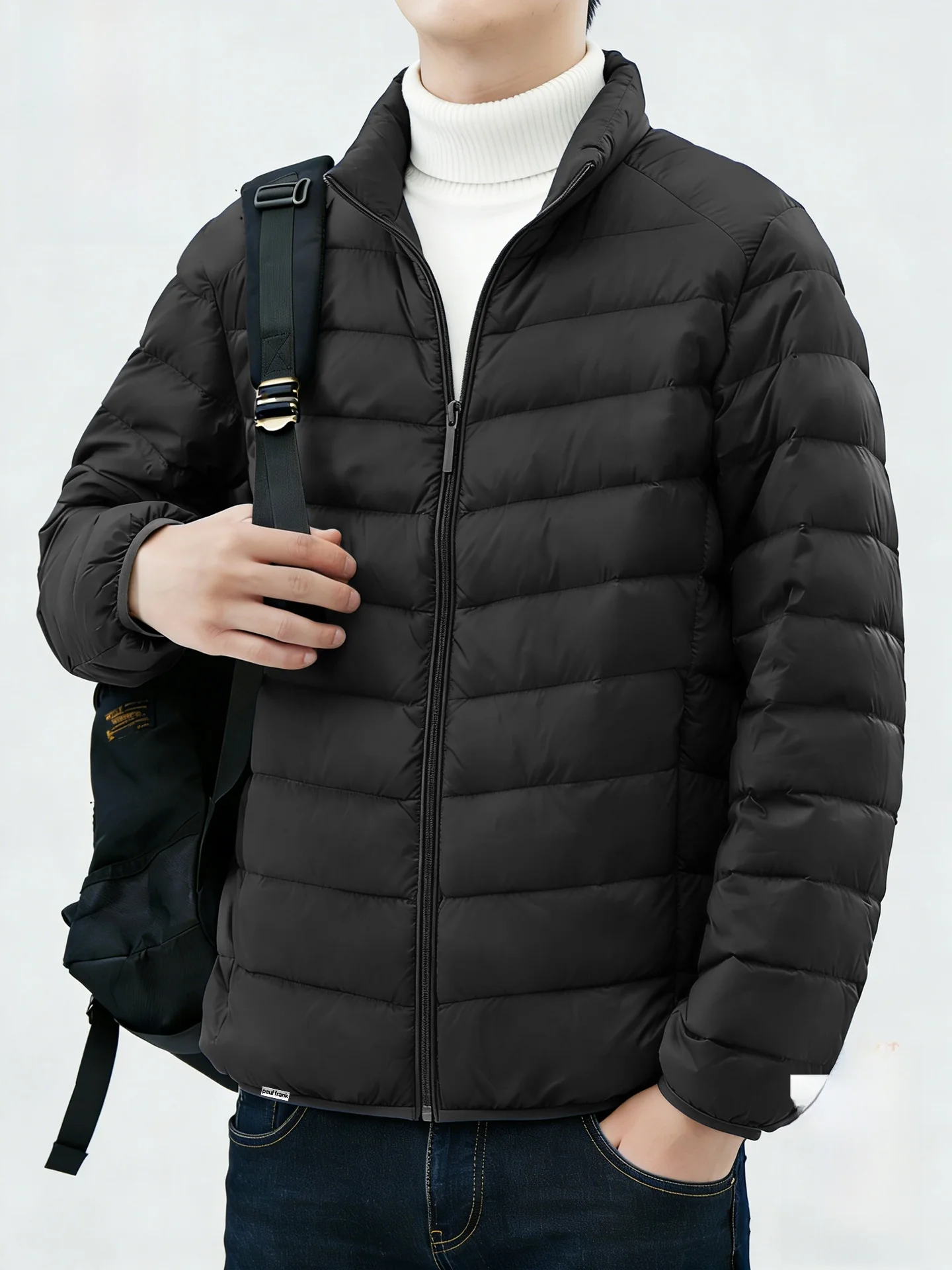 

Легкая мужская зимняя куртка с наполнителем из пуха 90 Du, новая, модная, с внутренней ветрозащитной эластичной нейлоновой вставкой.