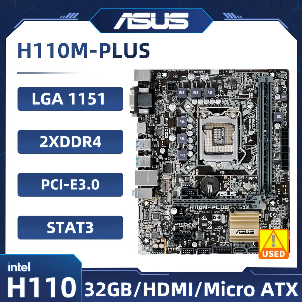 Asus H110M-PLUS Motherboard Intel H110 LGA 1151 DDR4 32GB support i3-6300 i5-6500 i5-7400 i7-7700 G4620 cpu Micro ATX